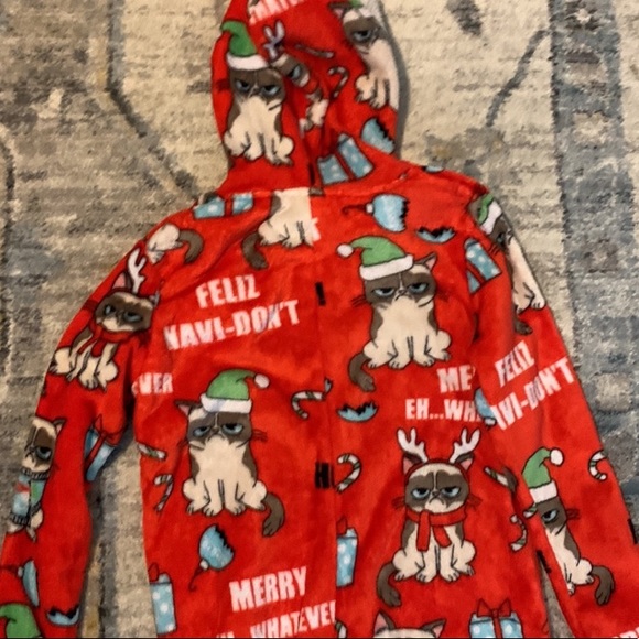 Grumpy Cat Hooded Lounge Union Suit Pajama Christmas Matching Family Pajamas - Picture 9 of 12